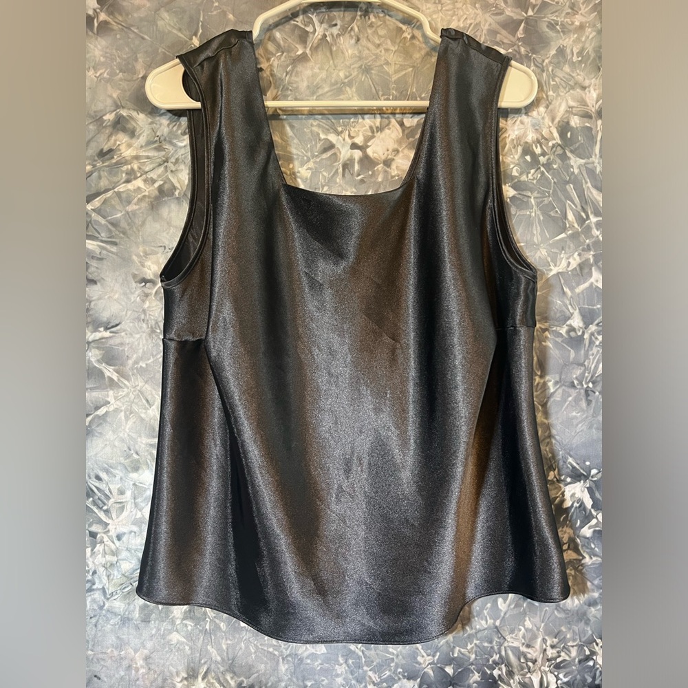ESCAPADES Square neck black tank top blouse 1X